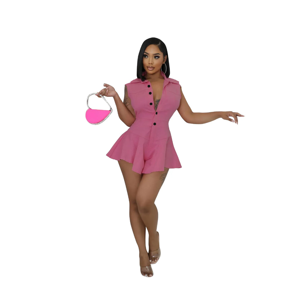 2024 Summer Women's Clothing New Best-selling Fashion Lapel Sleeveless Button Women's Jumpsuits
