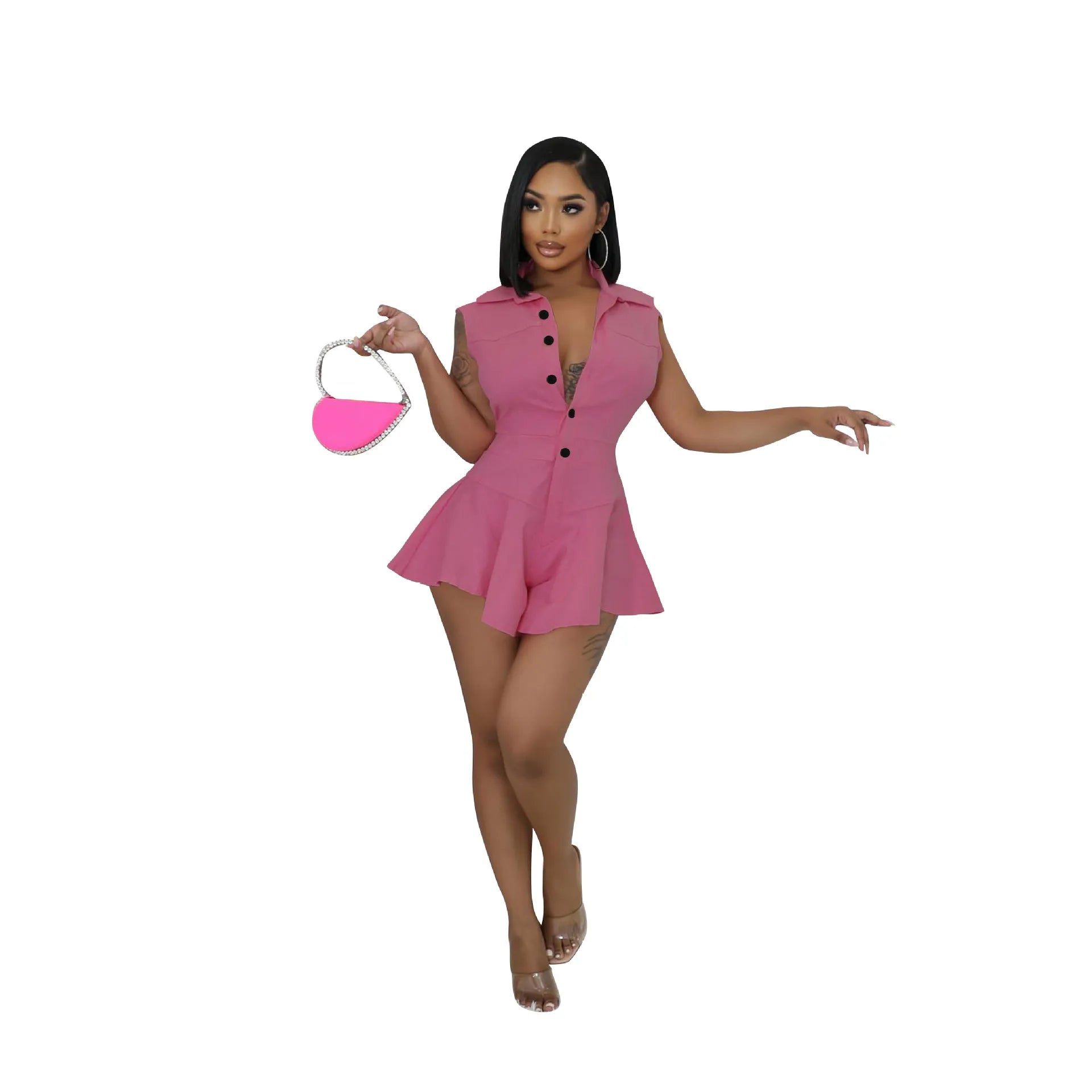 2024 Summer Women's Clothing New Best-selling Fashion Lapel Sleeveless Button Women's Jumpsuits