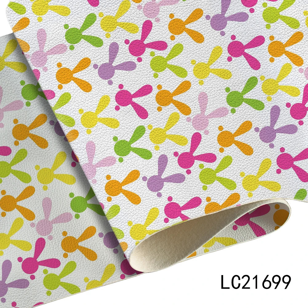 Easter Egg  Litchi Printed PU  Leather Faux Sheets Design  Festival Leather for Bags Hair Bow Shoes 30*136 cm