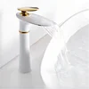 Modern Brass Chrome Finish Deck Mounted 1-Hole Single Handle Waterfall Spout Bathroom Sink Faucet with Ceramic Valve Core
