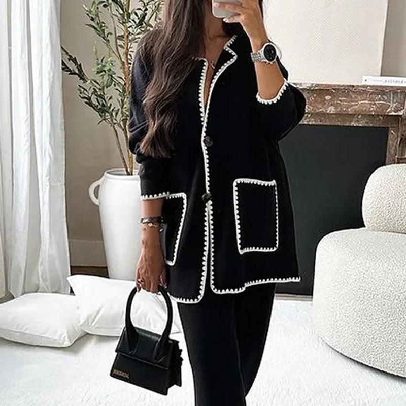 Wholesale 2026 Autumn European and American New Fashion Casual Loose Solid Color Two Piece Women's Set