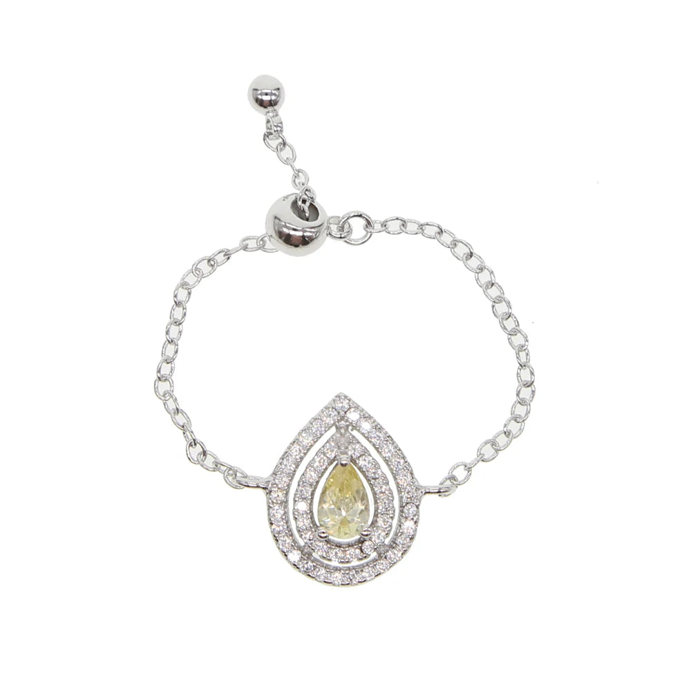 European France Hot Selling Delicate Minimal Micro Pave CZ Diamond Tear Drop Chain Ring