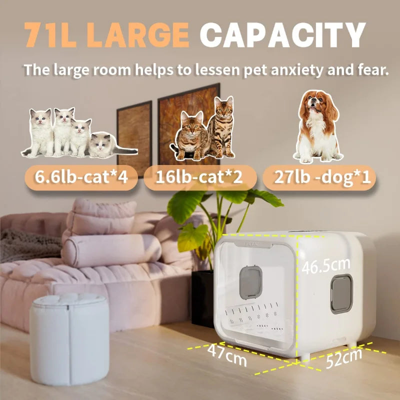 Automatic Luxury Pet Drying Box for Cats & Dogs Ultra Quiet 71L Plastic Smart Temperature Control 360-Degree Air Supply Stocked