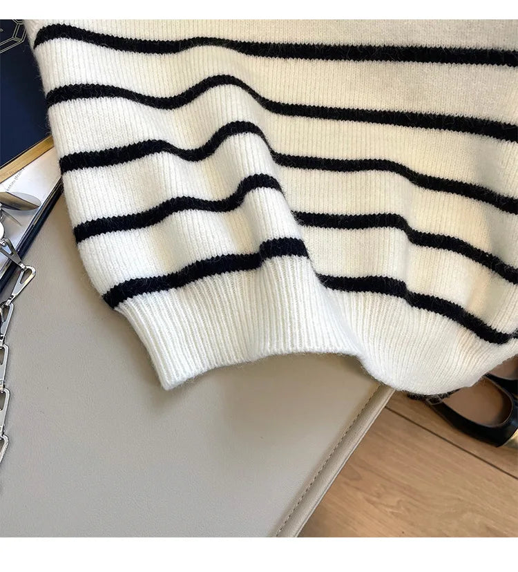 Retro Collar Zipper Striped Knitted Vest Sweater Autumn Winter Camisole Top for Women Clothes Wholesale