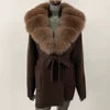 Women's New Spring Fashion Soft Midi Fox Fur Collar Knitted Cardigan Sweater Coat Casual Outerwear for Winter
