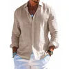 Summer Men's Solid Fashion Versatile Shirt Beach Shirts Men Long Sleeved Cardigan Tops Turn Down Collar Slim Fit