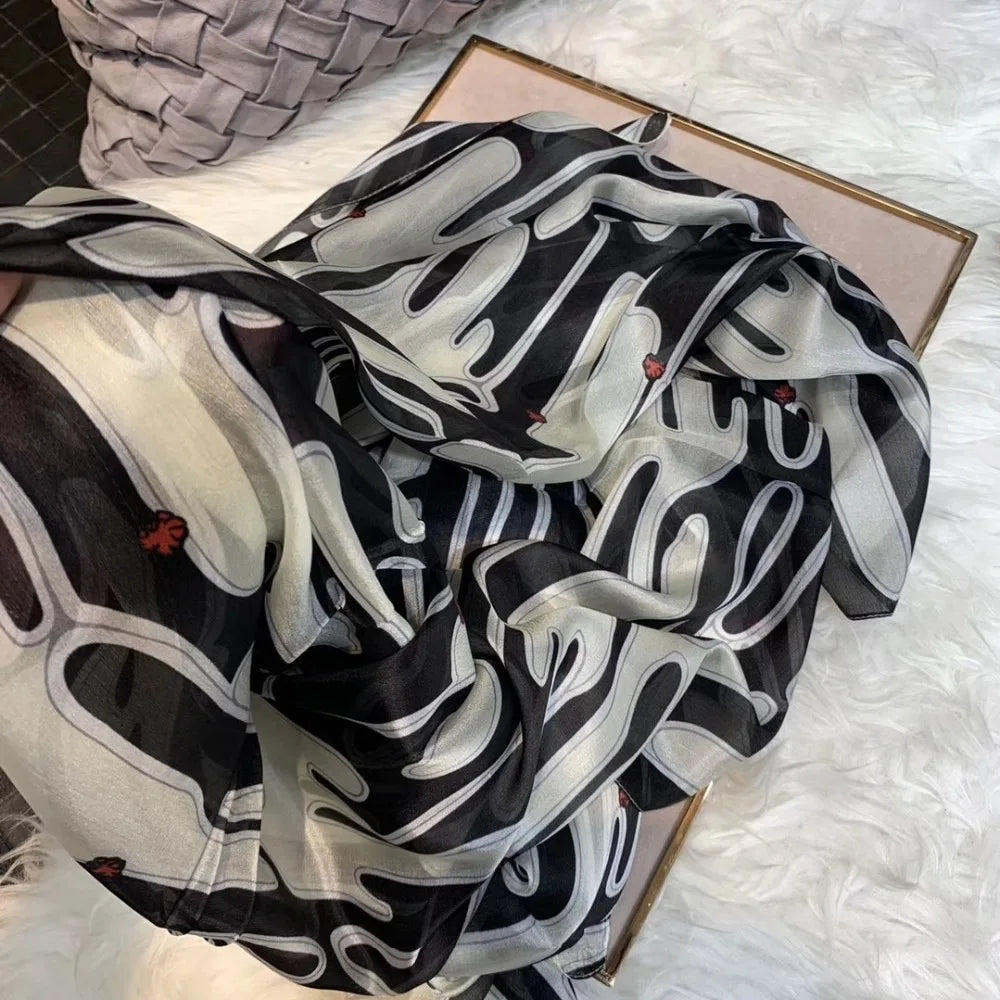 BYSIFA| Ultralarge Spring Fall 100% Mulberry Silk Scarf Beach Wrap Brand Female Long Scarves New Red Floral Silk Scarf Shawl
