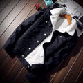 Men's Winter Warm Berber Fleece Denim Jacket Slim Fit Thicken Coat Outerwear Black Blue