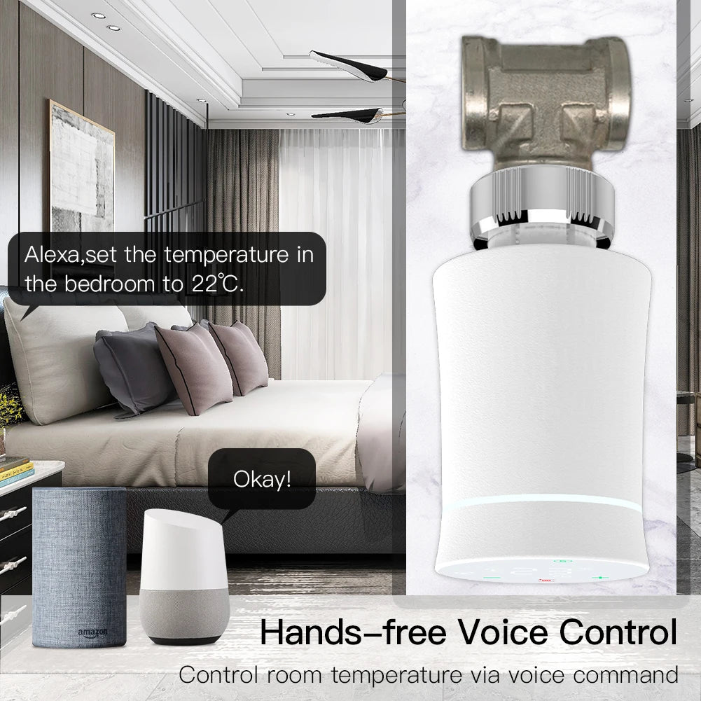 MOES ZigBee 3.0 TRV Thermostat Tuya Radiator Actuator Valve Smart Programmable Temperature Controller Alexa Google Voice Control