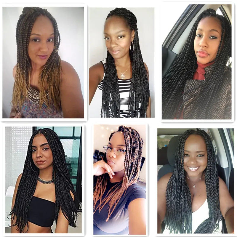 Full Star 3X Small Box Braids 14” 18” Synthetic Hair 80 g Crochet Braids 22 Strands/Pack for Women Ombre Brown Black Color