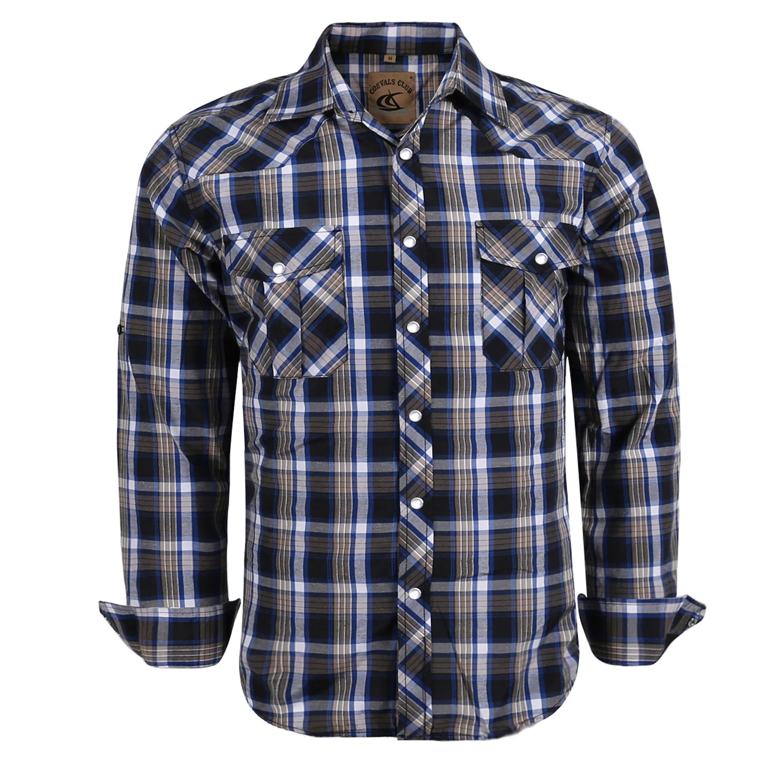 Men's Western Cowboy Long Sleeve Pearl Snap Casual Plaid Work Shirts