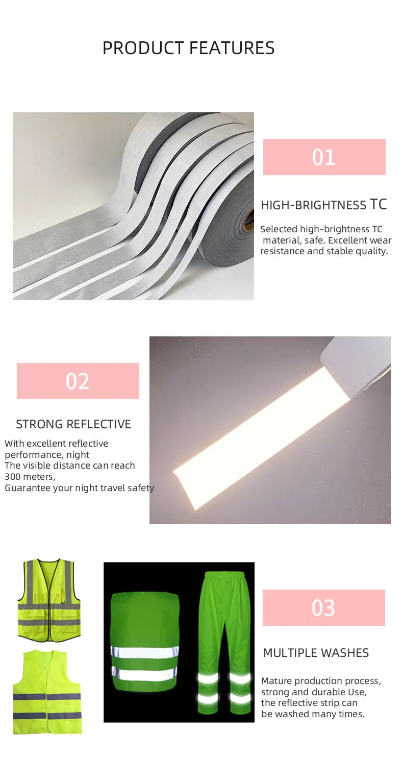 High Visibility Grade Sew On Reflective Fabric Tape Ribbon For Clothing Cap Bag For Visibility Safety Use Material