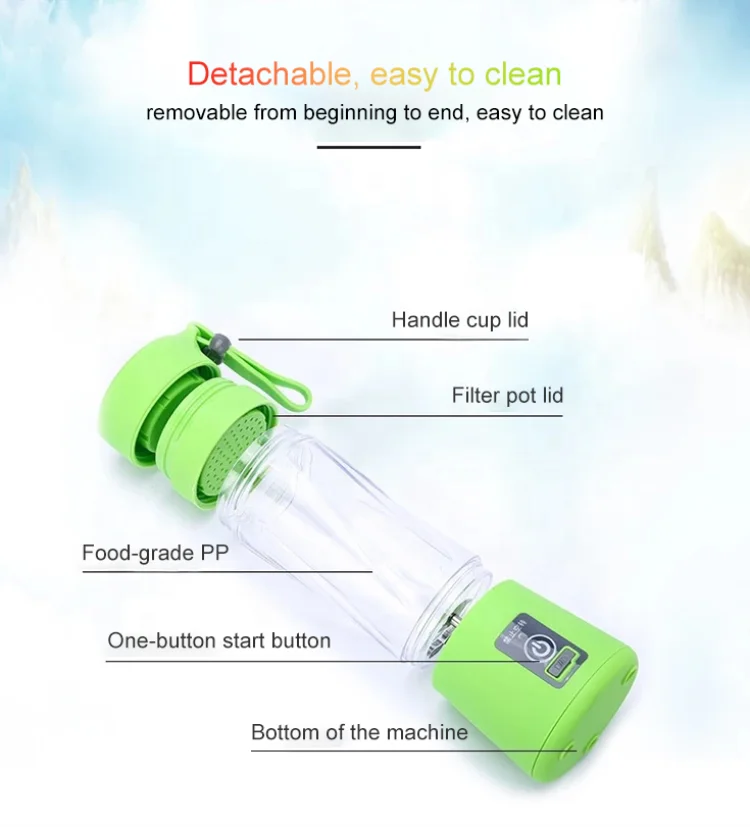 Portable Mini Plastic Bottle Fruit Juice Cup Blender USB Rechargeable Automatic Fast Mixing Electric Fruit Juicer