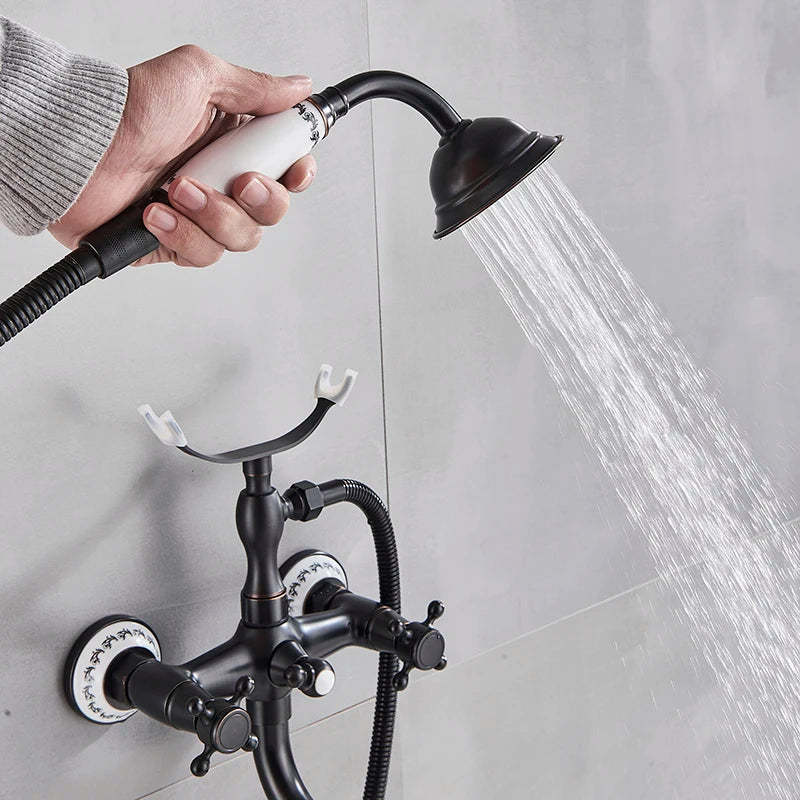 Telephone Style Golden Waterfall Bathtub Faucet Bathroom Brass Bath Faucets Waterfall Rotatb Spout Hot&Cold water Shower tap set