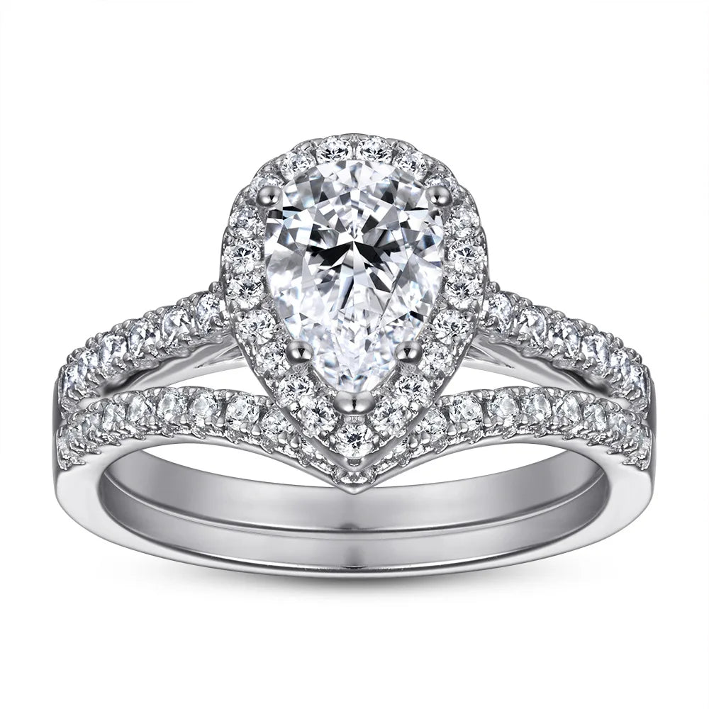 Wedding Ring Set Three-Piece Heart Pattern Engagement Jewelry Women's S925 Sterling Silver Rings