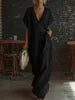 Large-size European Casual Elegant Comfortable Straight Summer Solid Natural Waist Worsted Lace-edge Loose Floor-Length Dress