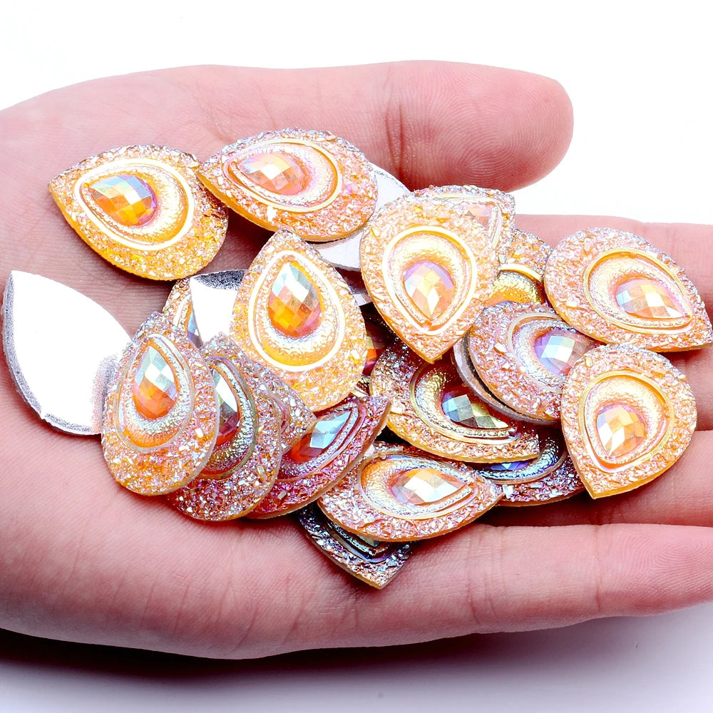 New Style 18*25MM Water Drops Loose Resin Rhinestones 12 Facets Flat Back Glue on 20g for Garment Bags Crafts Scrapbooking DIY
