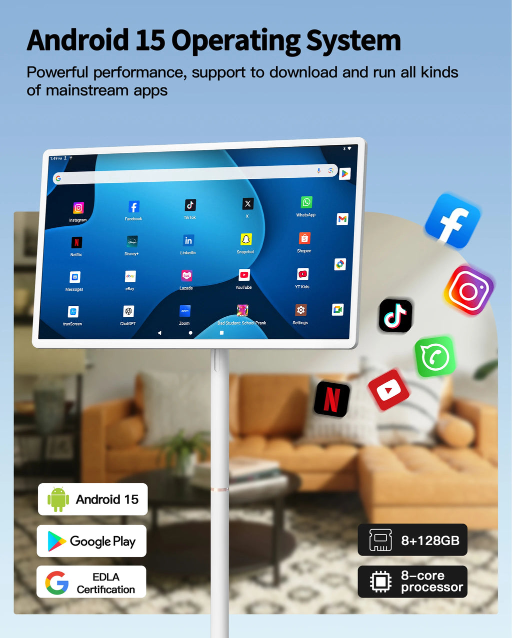 Hot 32 Inch Android Portable Smart TV with Battery Capacitive Display Vertical Touchscreen LCD Monitors All in One Portable TV