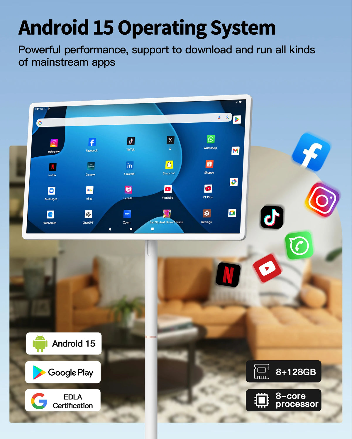 Hot 32 Inch Android Portable Smart TV with Battery Capacitive Display Vertical Touchscreen LCD Monitors All in One Portable TV