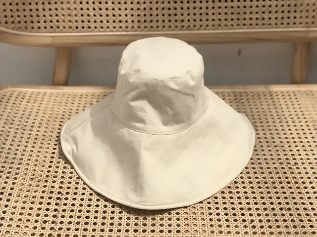Japan and South Korea Big Brim Hat Women's Spring Summer Foldable Travel Sun Hat Cotton Linen Round Bandage Bow Fisherman Hat