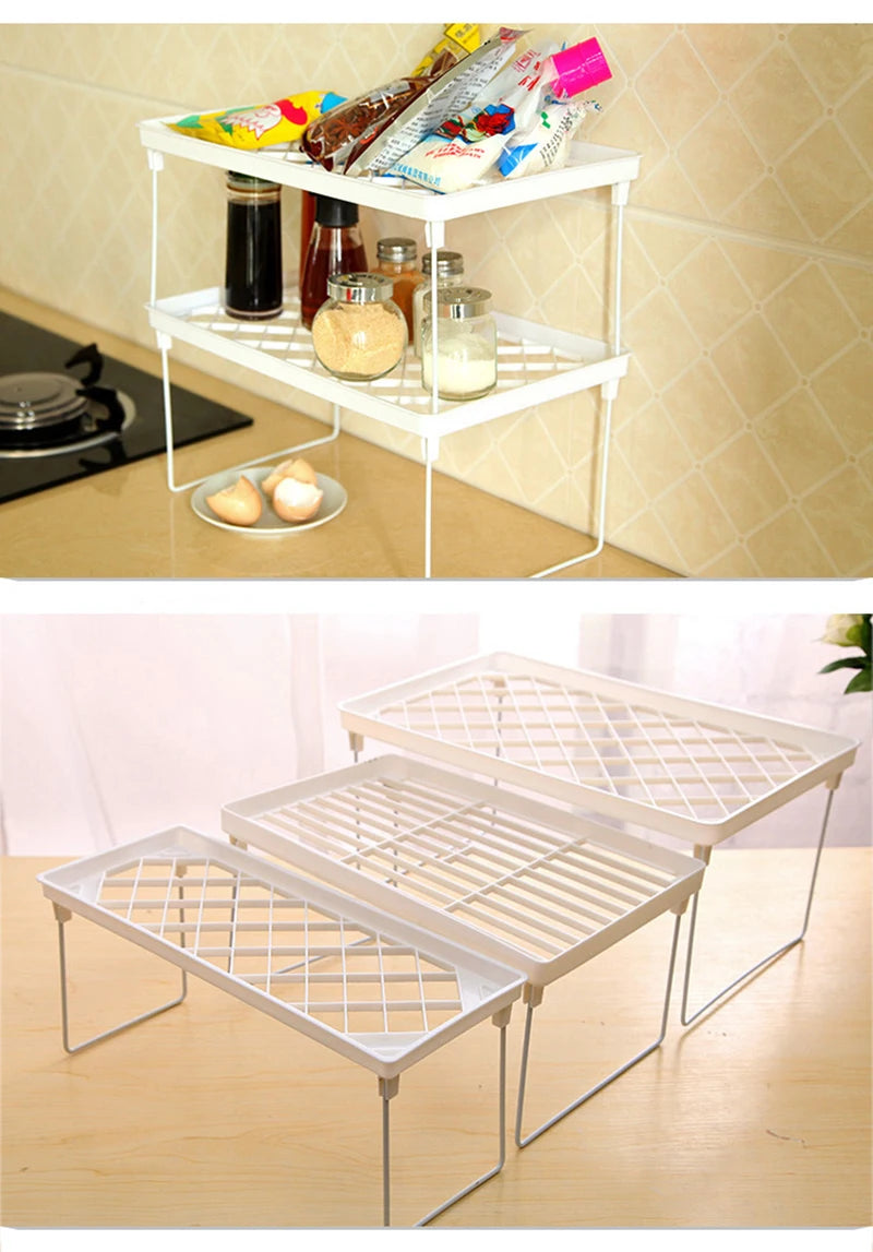 Home Closet Organizer Storage Shelf Kitchen Adjustable Storage Rack Shelves Cabinet Holders Space Saving Makeup Organizer