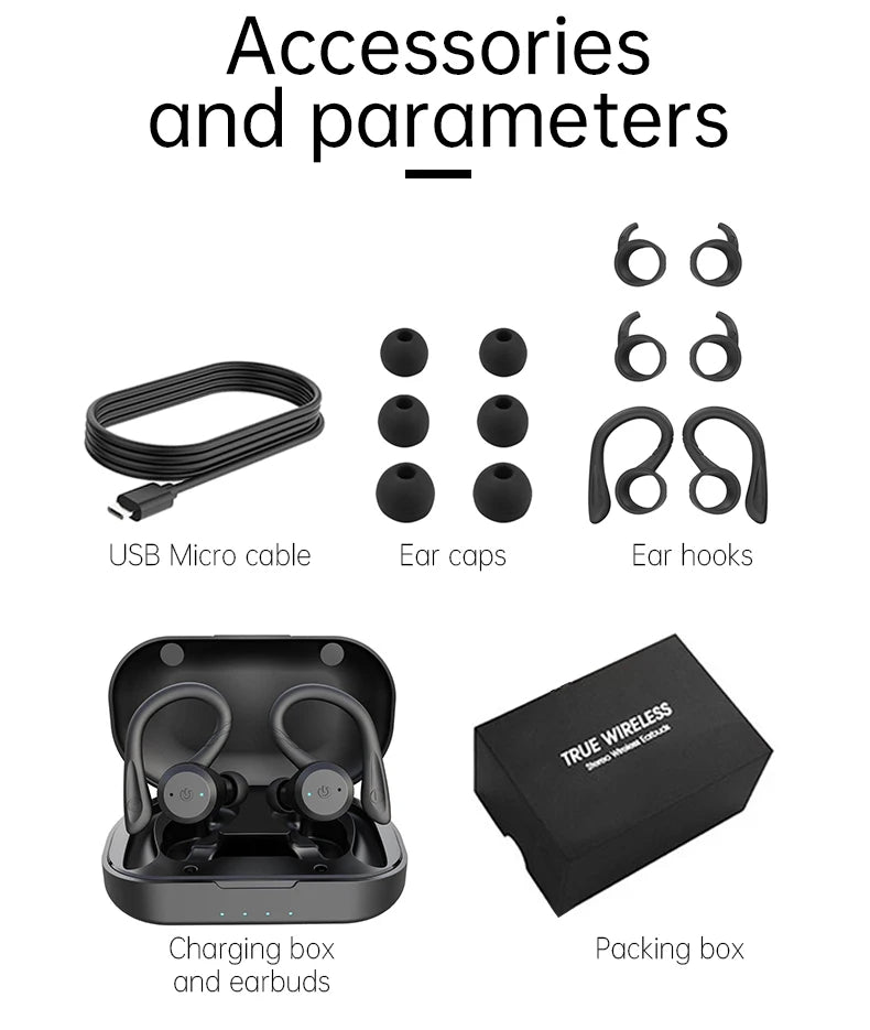 Bluetooth Wireless Headphones with Mic Sports Waterproof TWS Bluetooth Earphones Key Control Wireless Headsets Earbuds Phone