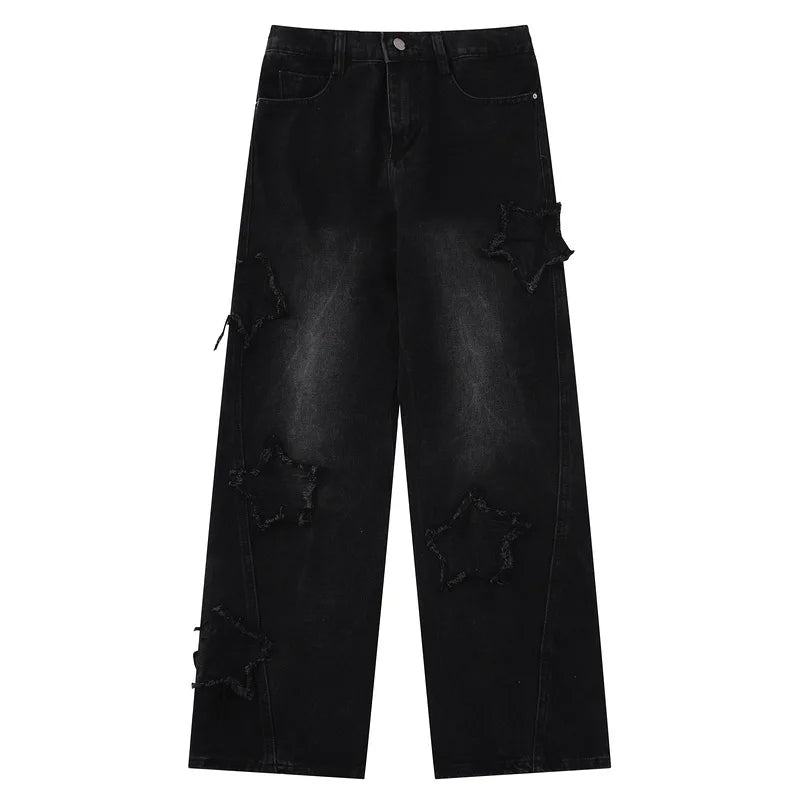 Latest Design Custom Distressed Star Patch Baggy Fashion Designer Quality Jeans