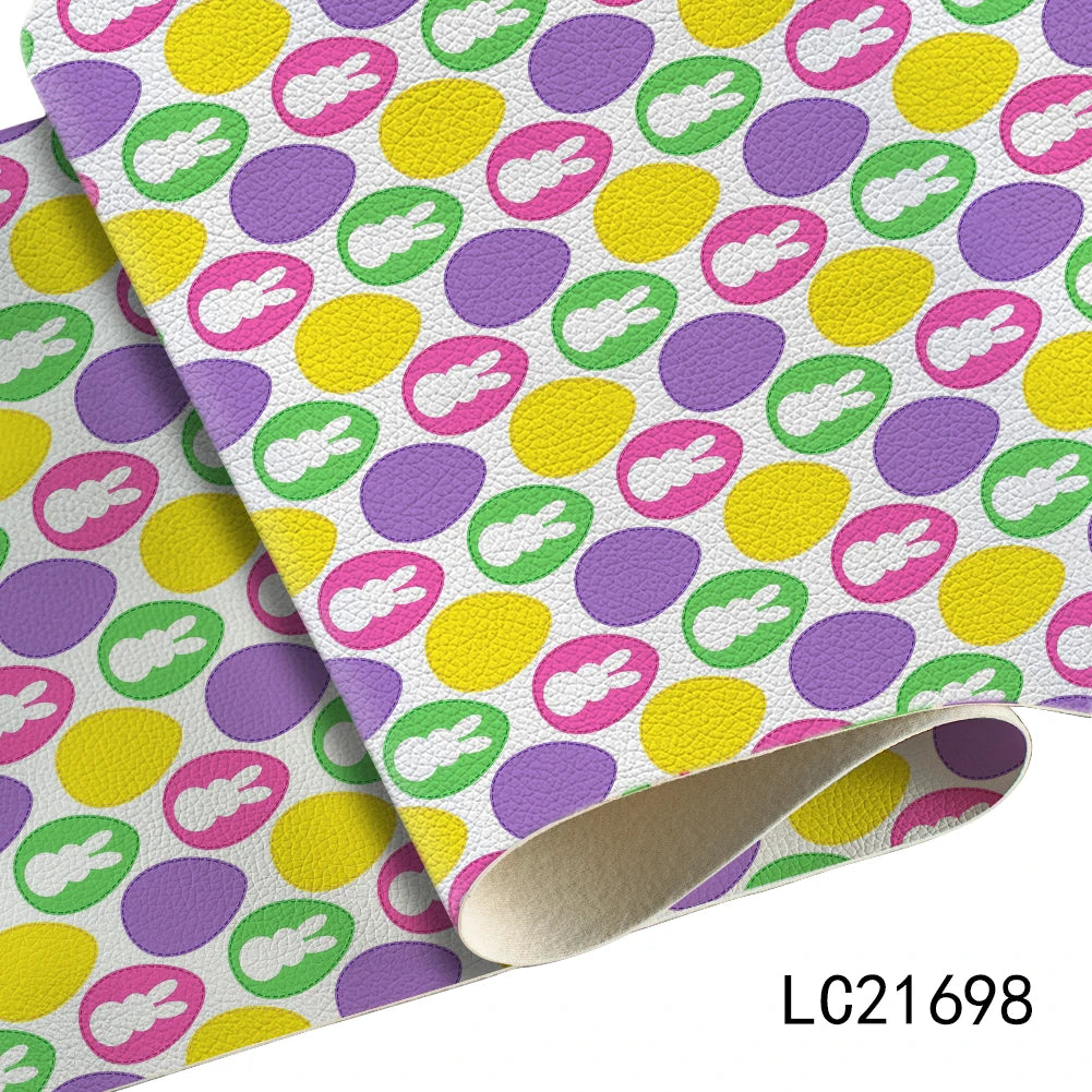 Easter Egg  Litchi Printed PU  Leather Faux Sheets Design  Festival Leather for Bags Hair Bow Shoes 30*136 cm