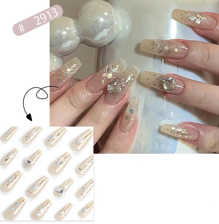 Dropshipping 24 Pcs French Style Romantic Art Acrylic Press on Nails Artificial Fingernails Candy False Nails Dating  Party 2792