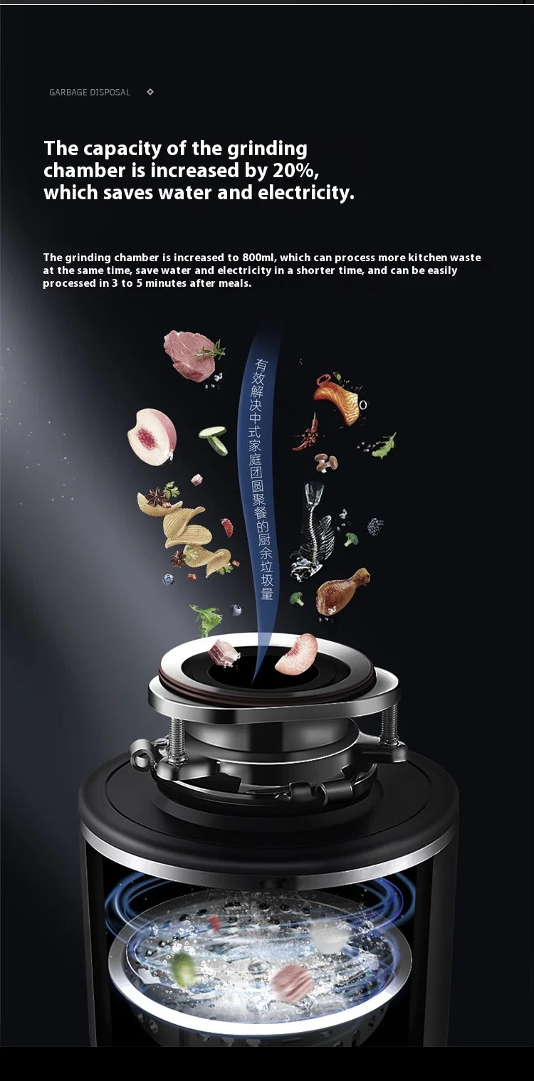 S55 Household Kitchen Garbage Disposal, Quiet And Efficient, Stainless Steel Material, Anti-Blocking Design High Efficiency