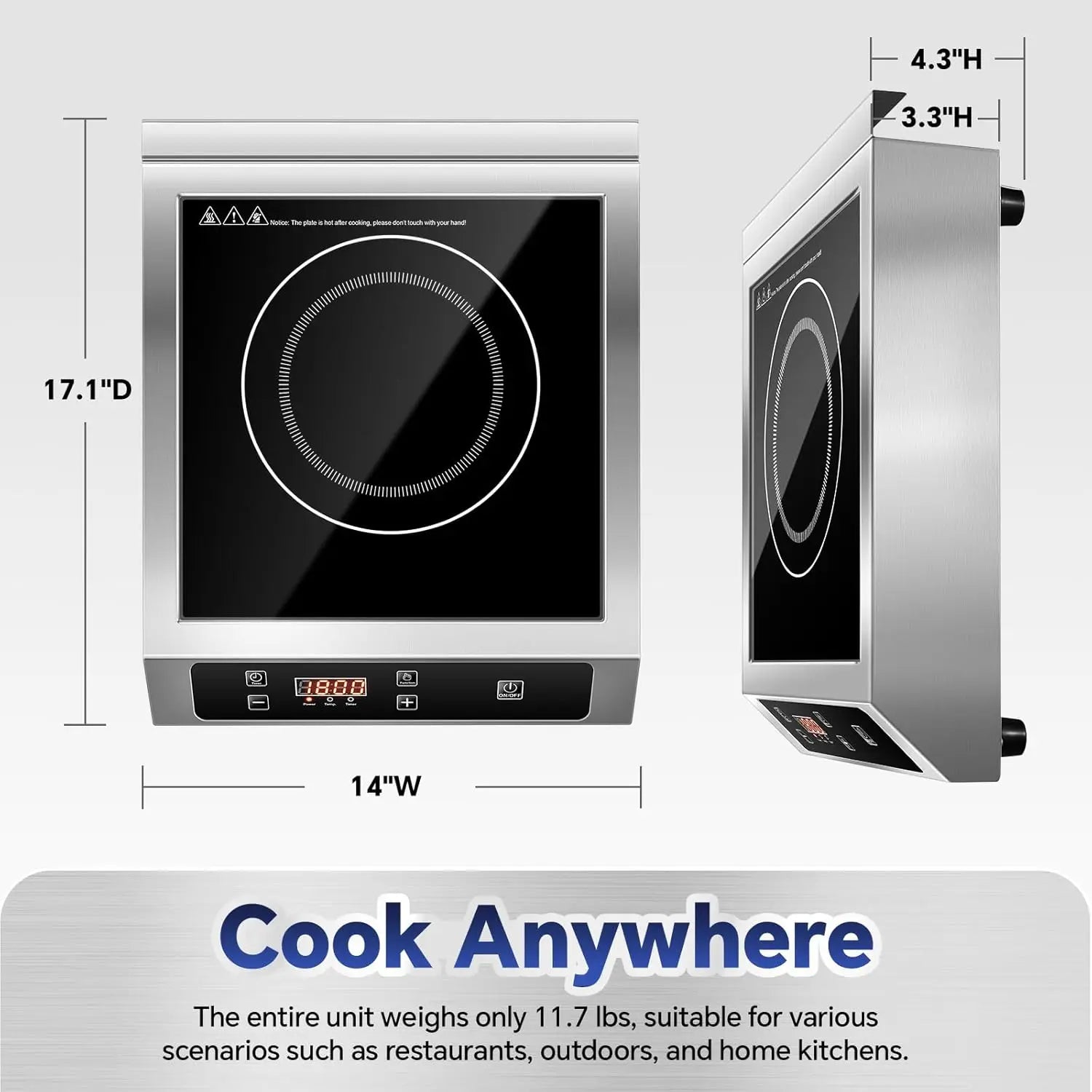 Commercial Induction Cooktop,3500W Induction Burner with Sensor Touch and LCD Screen,ETL-Certified Single Electric Burner