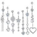 7Pcs/Set 14G Dangle Belly Button Rings for Women Girls 316L Surgical Steel Silver Plated Wedding Navel Ring Body Piercing