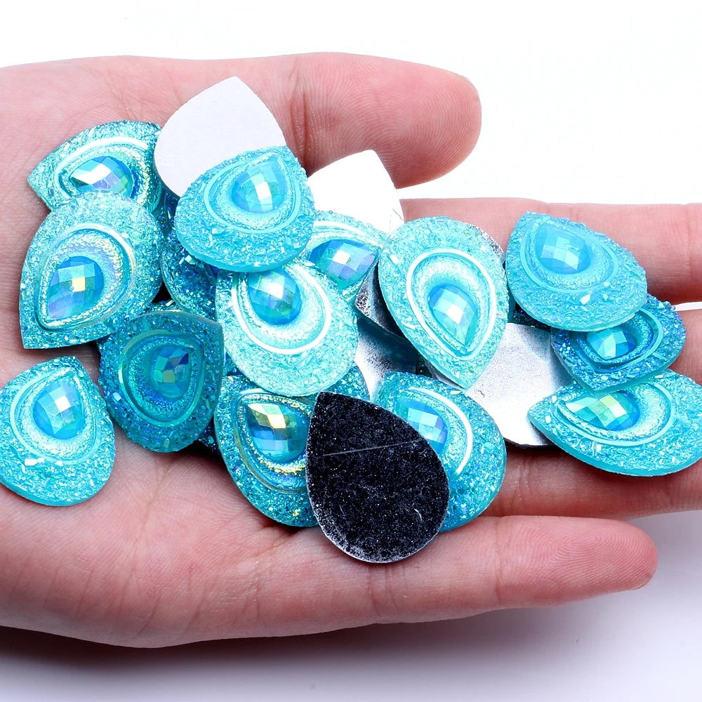 New Style 18*25MM Water Drops Loose Resin Rhinestones 12 Facets Flat Back Glue on 20g for Garment Bags Crafts Scrapbooking DIY