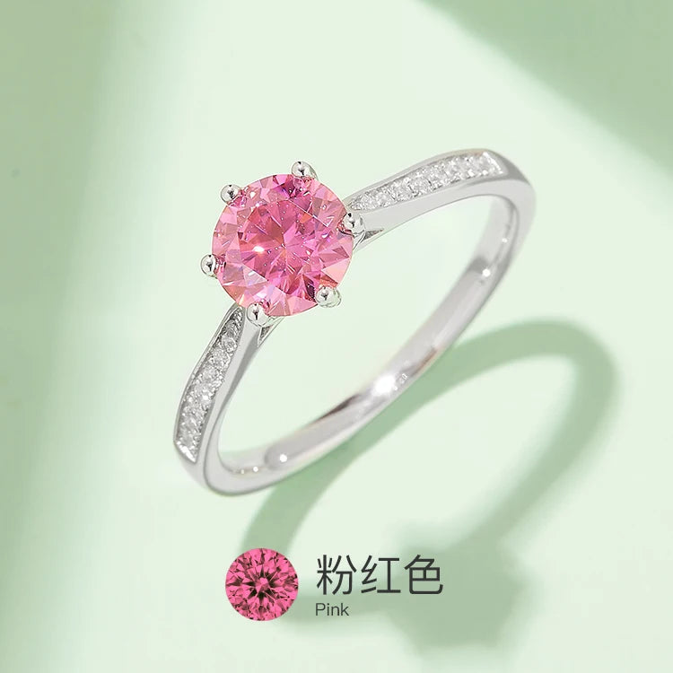 Sliver 925 High Quality 1CT Round Shape Fancy Color Moissanite Classic Style Rings Engagement Wedding Jewelry Ring Birthday Gift