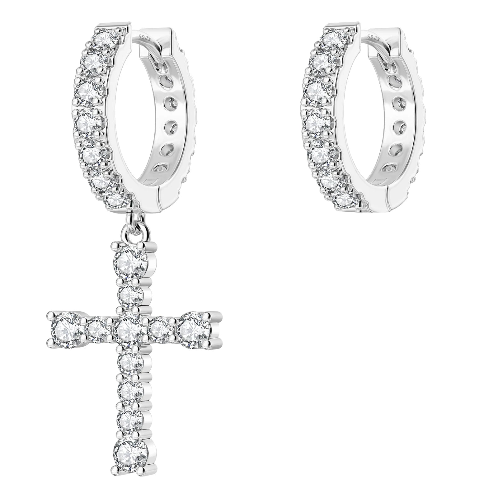 14K Gold Plated Dangle Cross Earring 925 Sterling Silver Women Men Birthday Gift CHRISTIAN 5A CZ Cubic Zirconia Hoop Earring