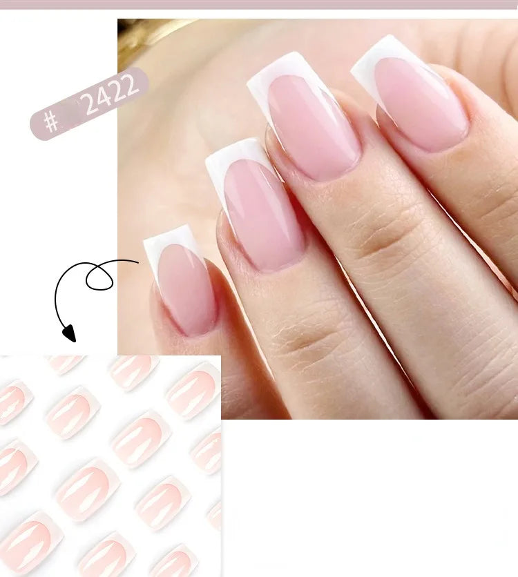 24 Pcs French Style Romantic Art Acrylic Press on Nails Artificial Fingernails Candy False Nails Dating  Party 2422
