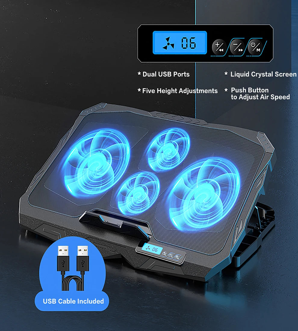 Gaming Laptop Cooling Pad with 4 Cooling Fans,Laptop Fan Cooler Pad for 17.3 Inch,Notebook Cooler Stand with 5 Height Adjustable