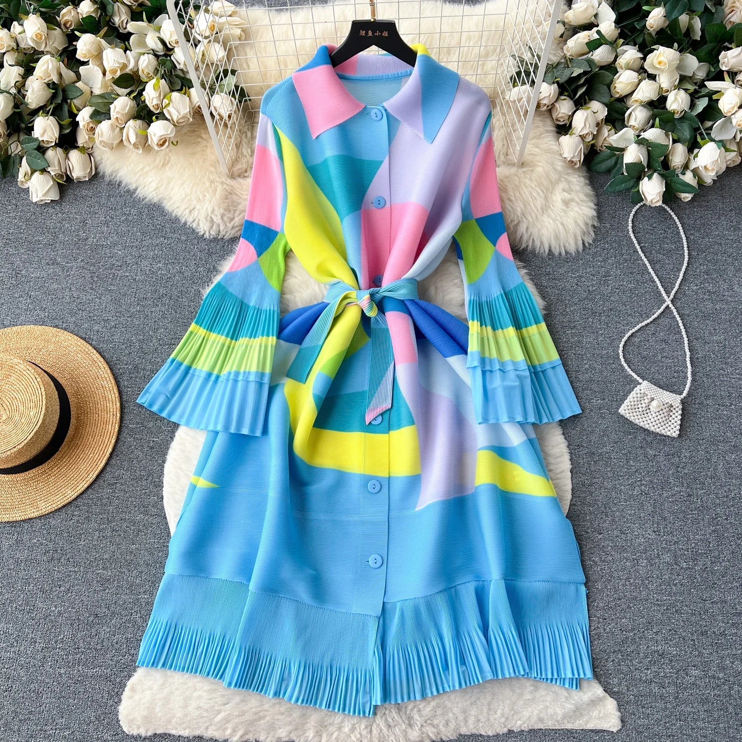 Spring Commuter Long Sleeve Elegant Fashion Ruffled Hollow Women's Dress