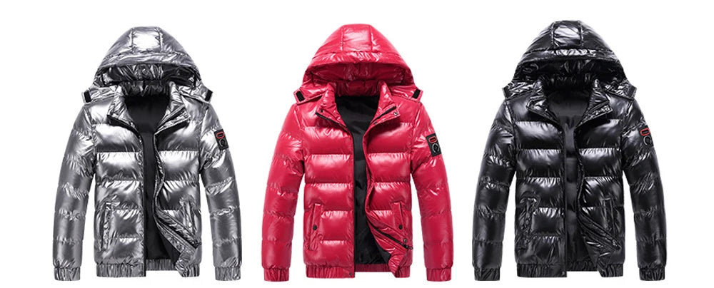 Autumn Men's Coat Windbreaker Fashion Male Cotton Warm Parka Shiny Down Hood Casual Outerwear Thermal Black Bomber Jackets Men
