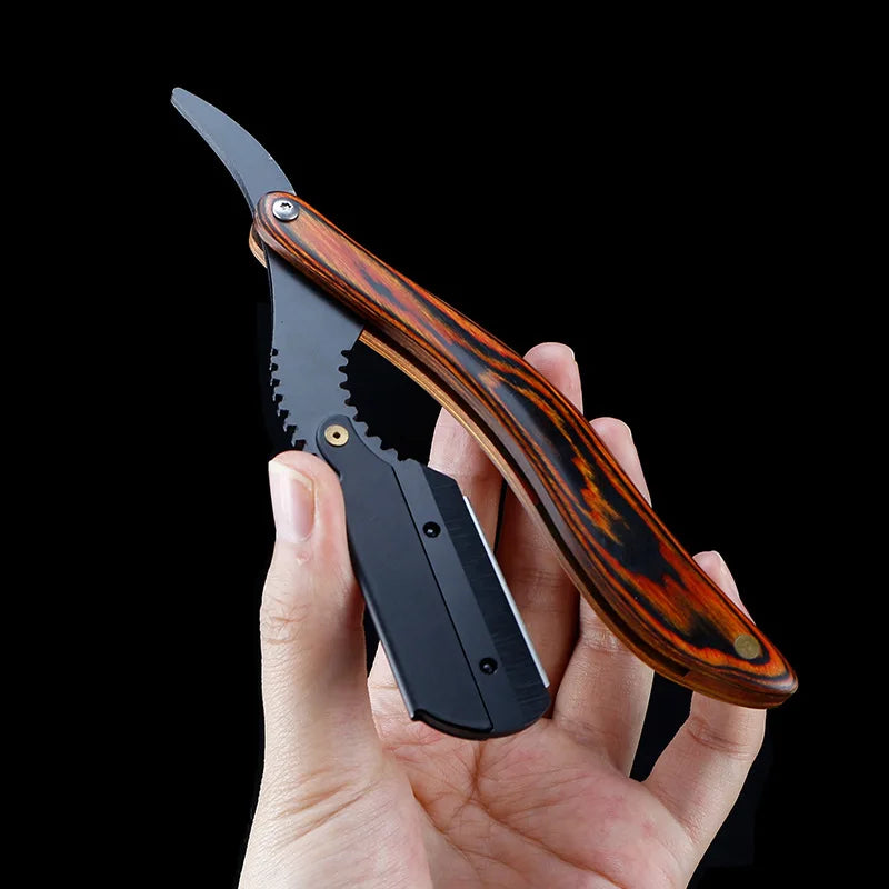 wooden trimmer manual shaver professional straight edge stainless steel sharp barber razor folding shaving blade shave beard cut