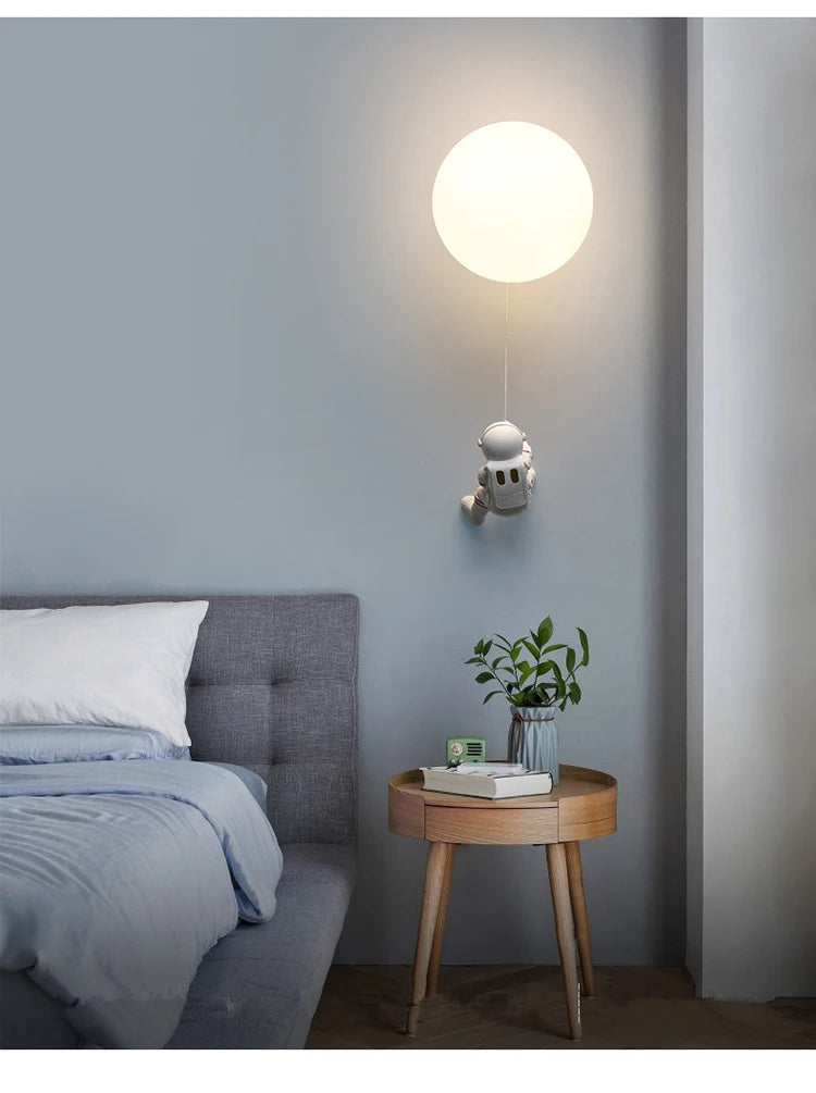 Lunar Wall Lamp Nordic Creative Astronaut Children's Room Lamp Bedroom Bedside Lamp Cartoon Boy Girl Background Wall Lamp