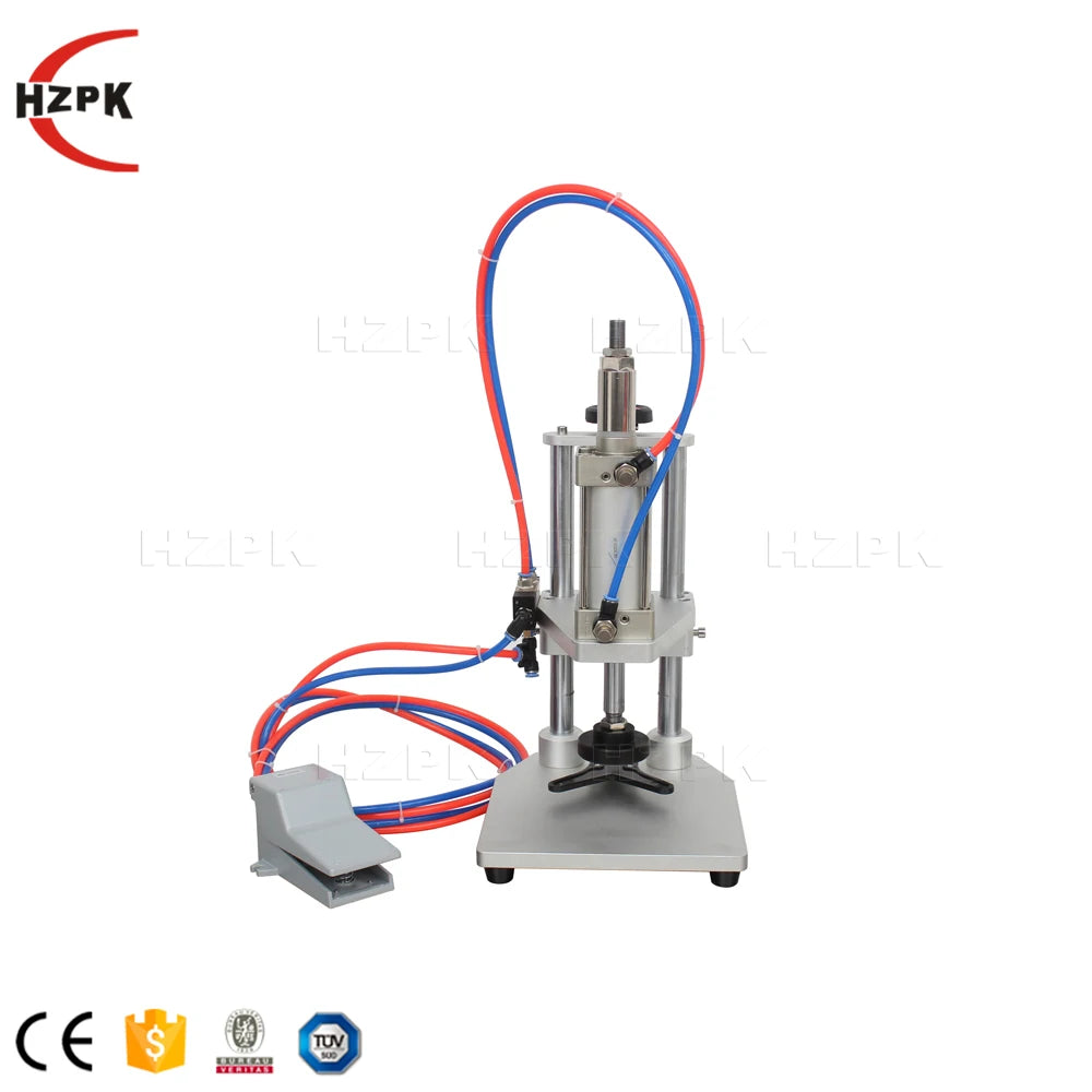 HZPK Semi Automatic Small Size Tabletop Mini Perfume Water Glass Alcohol Wine Bottle Wooden Cap Pressing Capping Machine