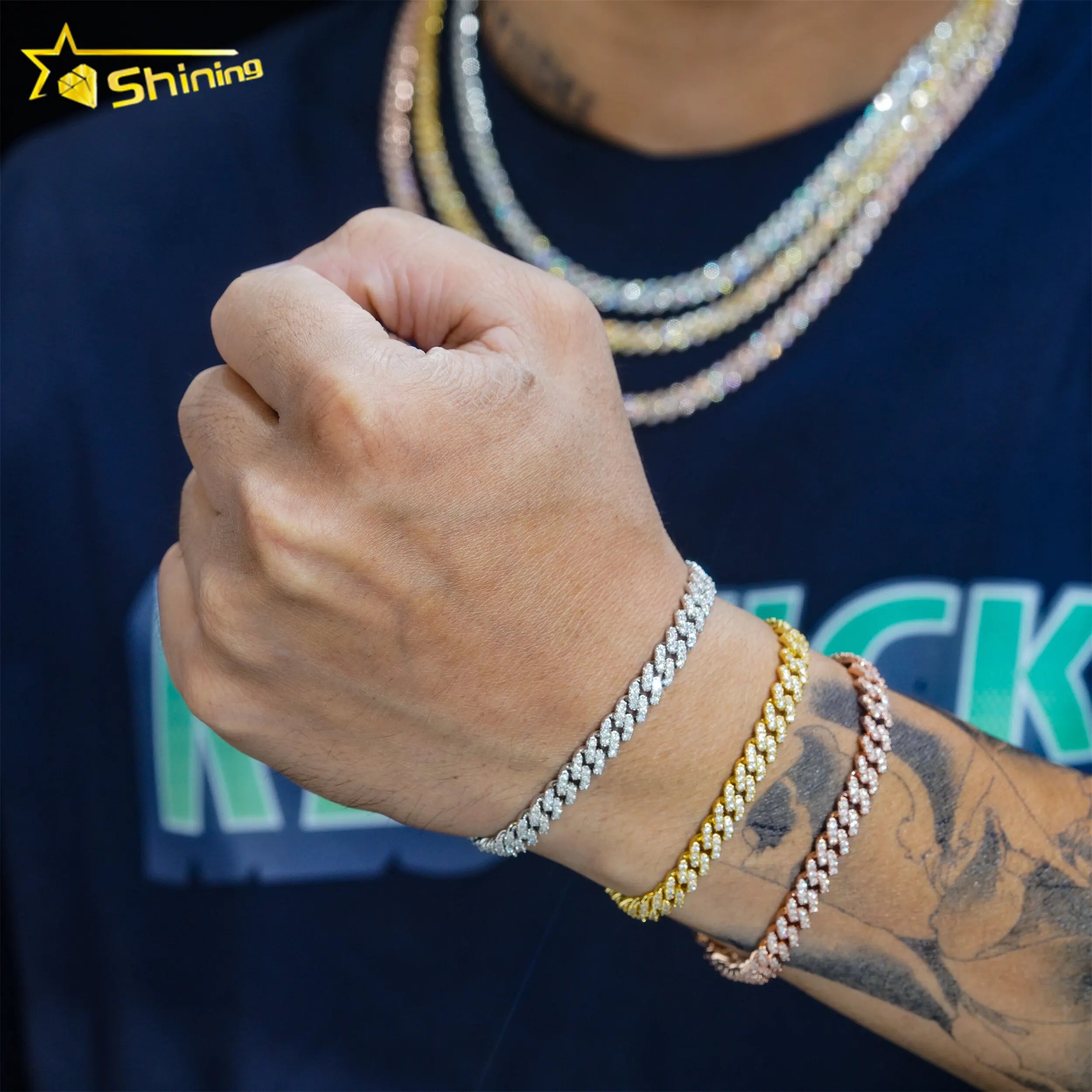 Hot Selling Pass Diamond Tester 925 Sterling Silver 10mm 15mm  20mm Moissanite Cuban Link Chain Mens Cuban Bracelet