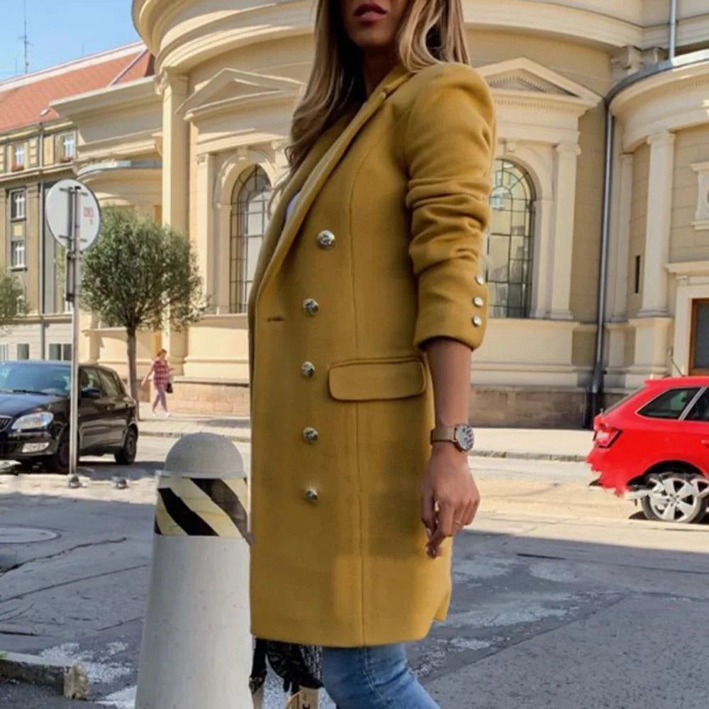 S-3XL Autumn and Winter Woolen Coat Ladies Woolen Coat Lapel Long Sleeve Double Breasted Coat Wholesale