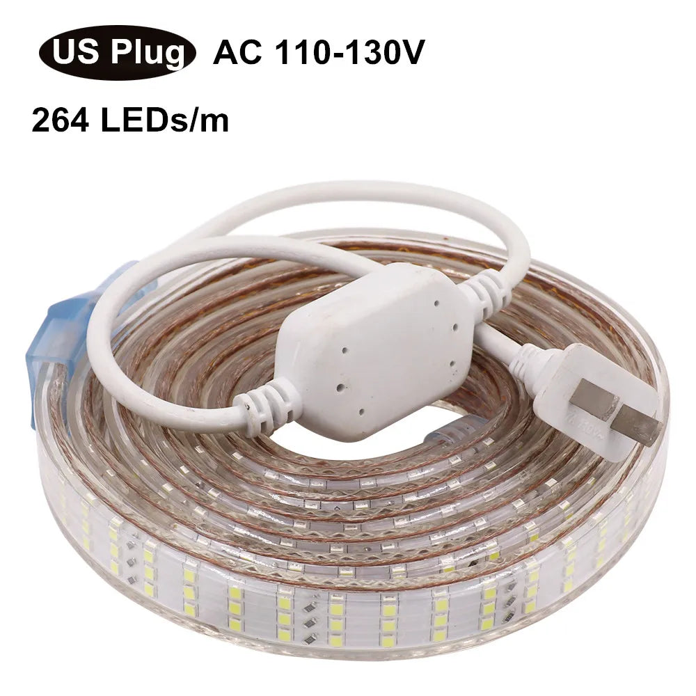 220V 110V LED Strip Waterproof Outdoor High Brightness Three Row 264 276Leds/m SMD 2835 Flexible Ribbon Led Light Lamp