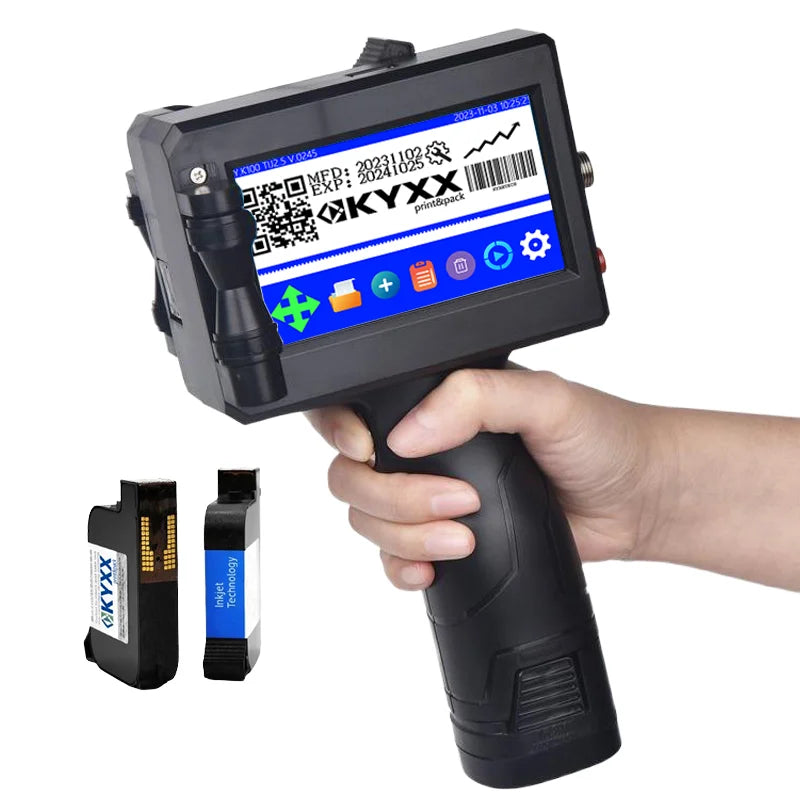 PM KYXXTECH Multi Language Hand-held Print Date Coder Batch Number Inkjet Printer Carton Packaging Box Inkjet Gun LOGO 110V/220V