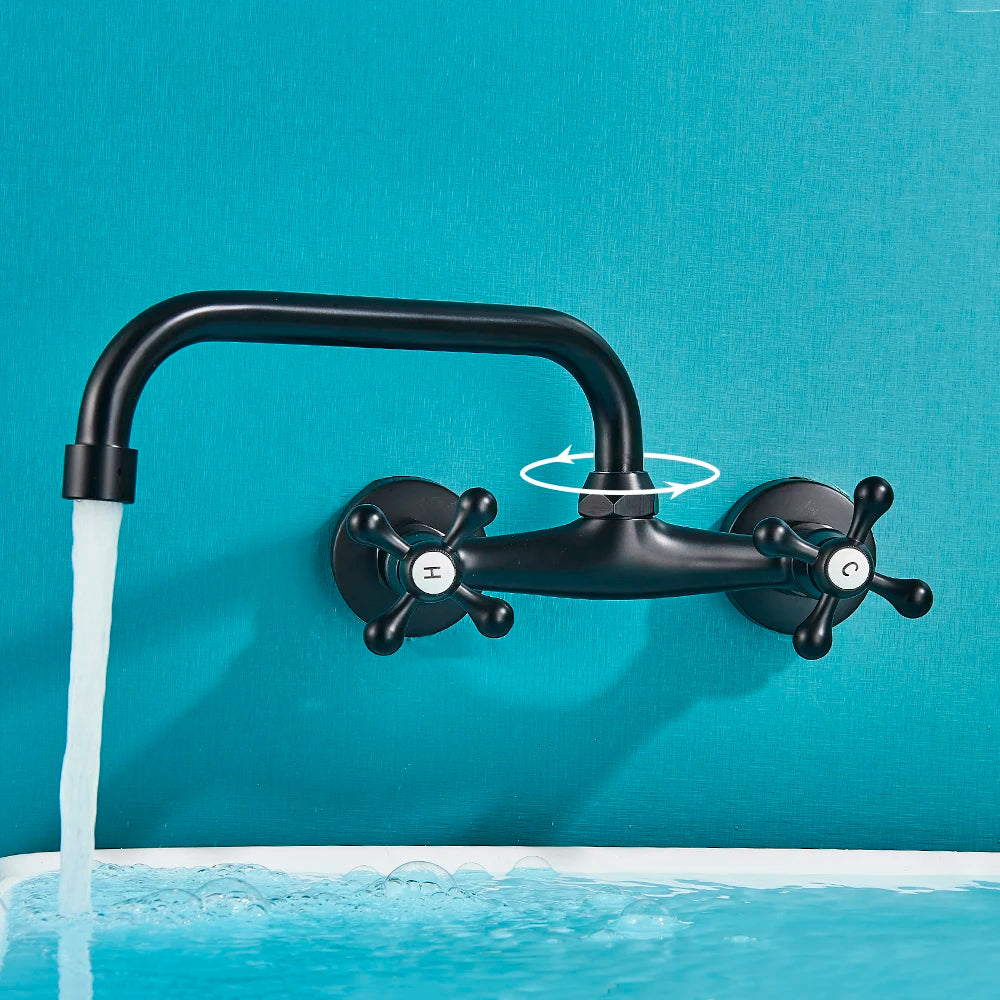 Black Kitchen Faucet Hot And Cold Water MixerFaucets Wall Mounted Tap Vessel Sink Mixer Tap Swivel Spouts Basin Mixer Tap Crane