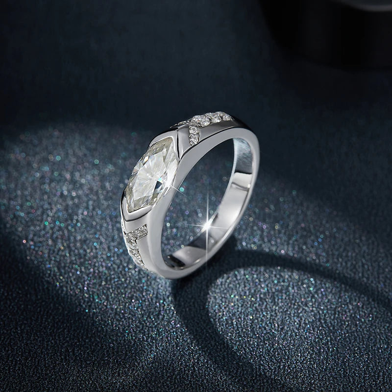 Ruizuan Jewellery Making Supplies 1ct 925 Sterling Silver Moissanite Rings Bezel Setting Round Trendy Men