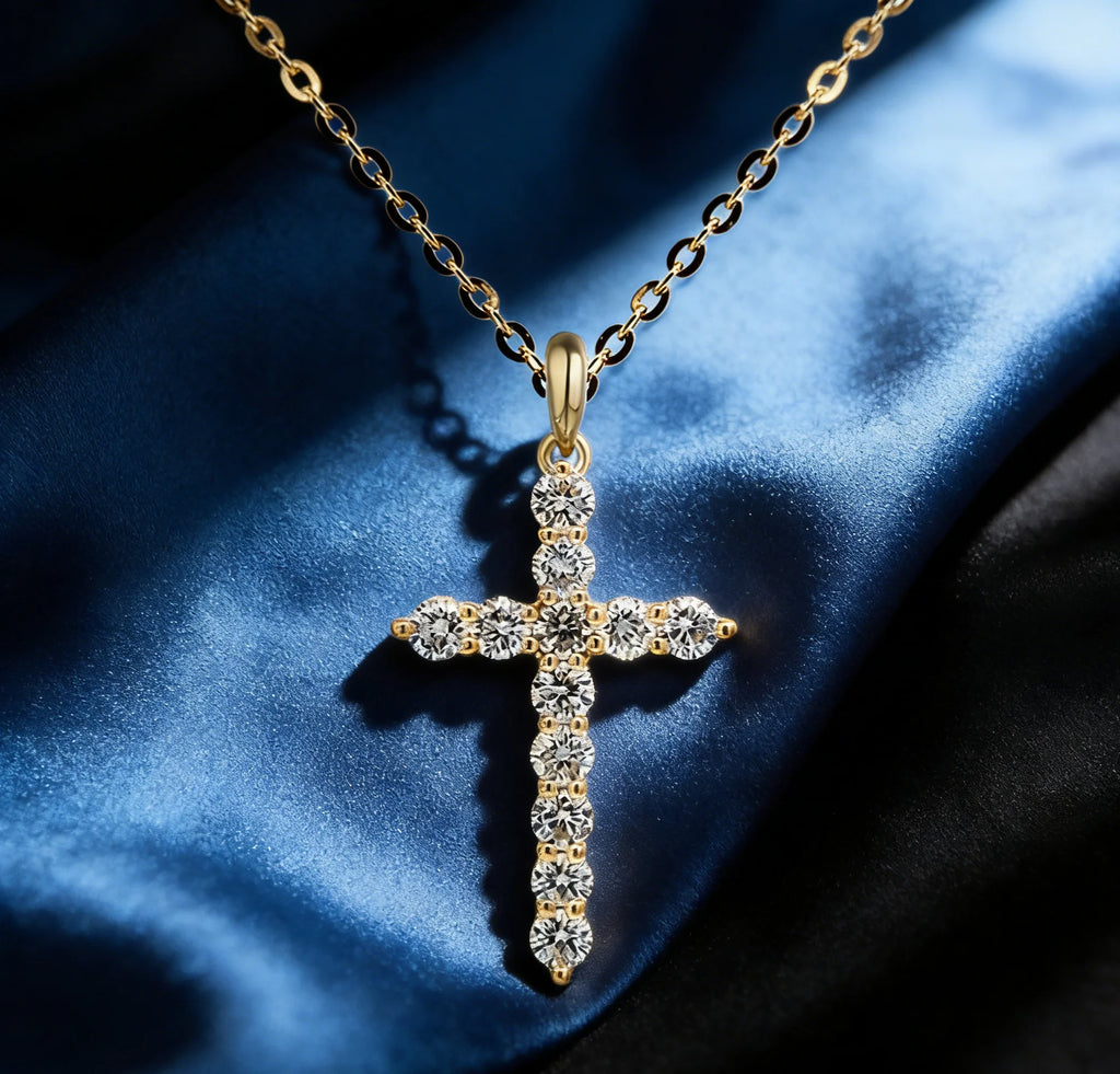High Quality 18k High-Purity White Gold Lab Diamond Cross Decoration Pendants