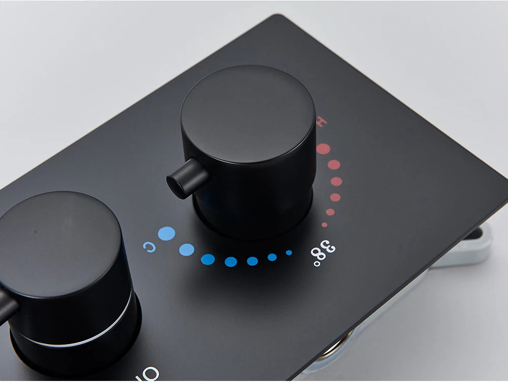 Black Thermostatic Valve 3-4 Outlet Thermostate Shower Diverter Mixer Valve Round Knobs Concealed Mixers Shower Diverter Brass